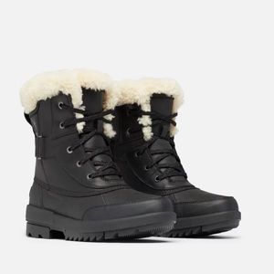 Sorel Black Leather Winter Boot with Shearling Fur Trim (Women's Tivoli IV Parc)